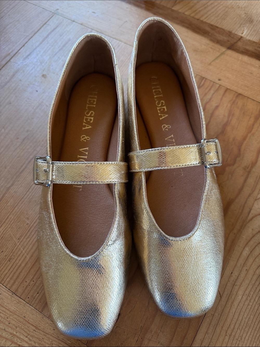Chelsea & Violet Metallic Gold Mary Jane Flats